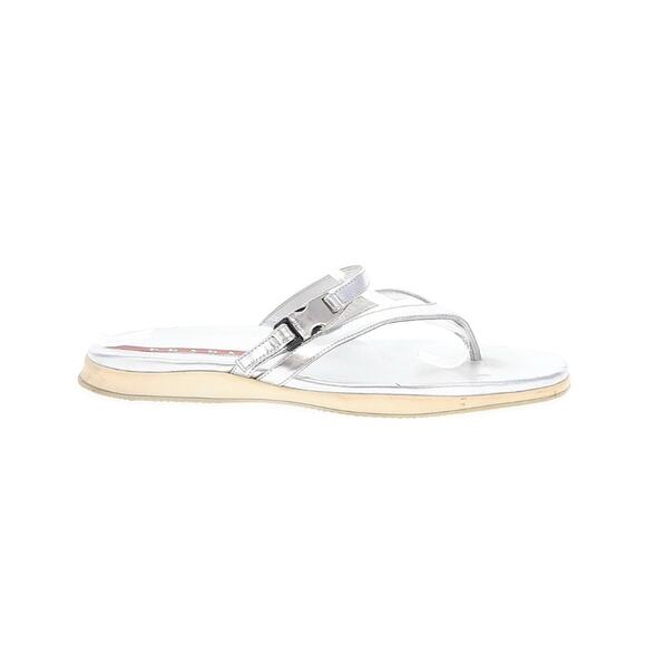 Prada Silver Leather Sandals Sleek Minimalist Design EU 37 - Picture 1 of 6